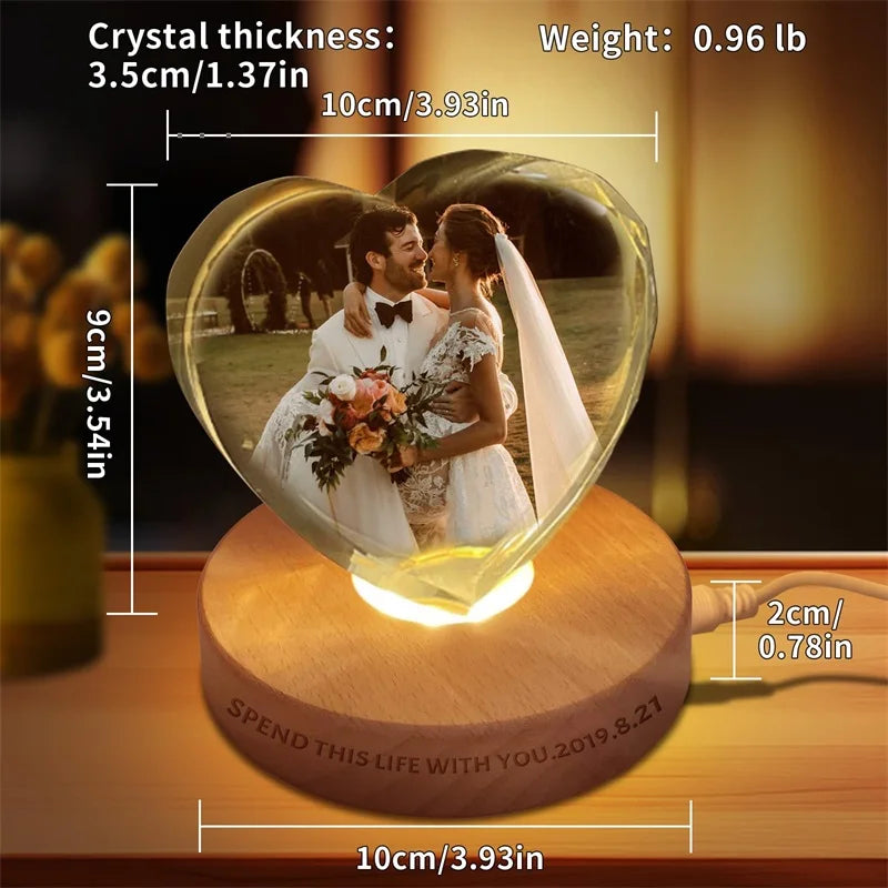 Personalized Crystal Heart Memorial Photo Keepsake with Lighted Base