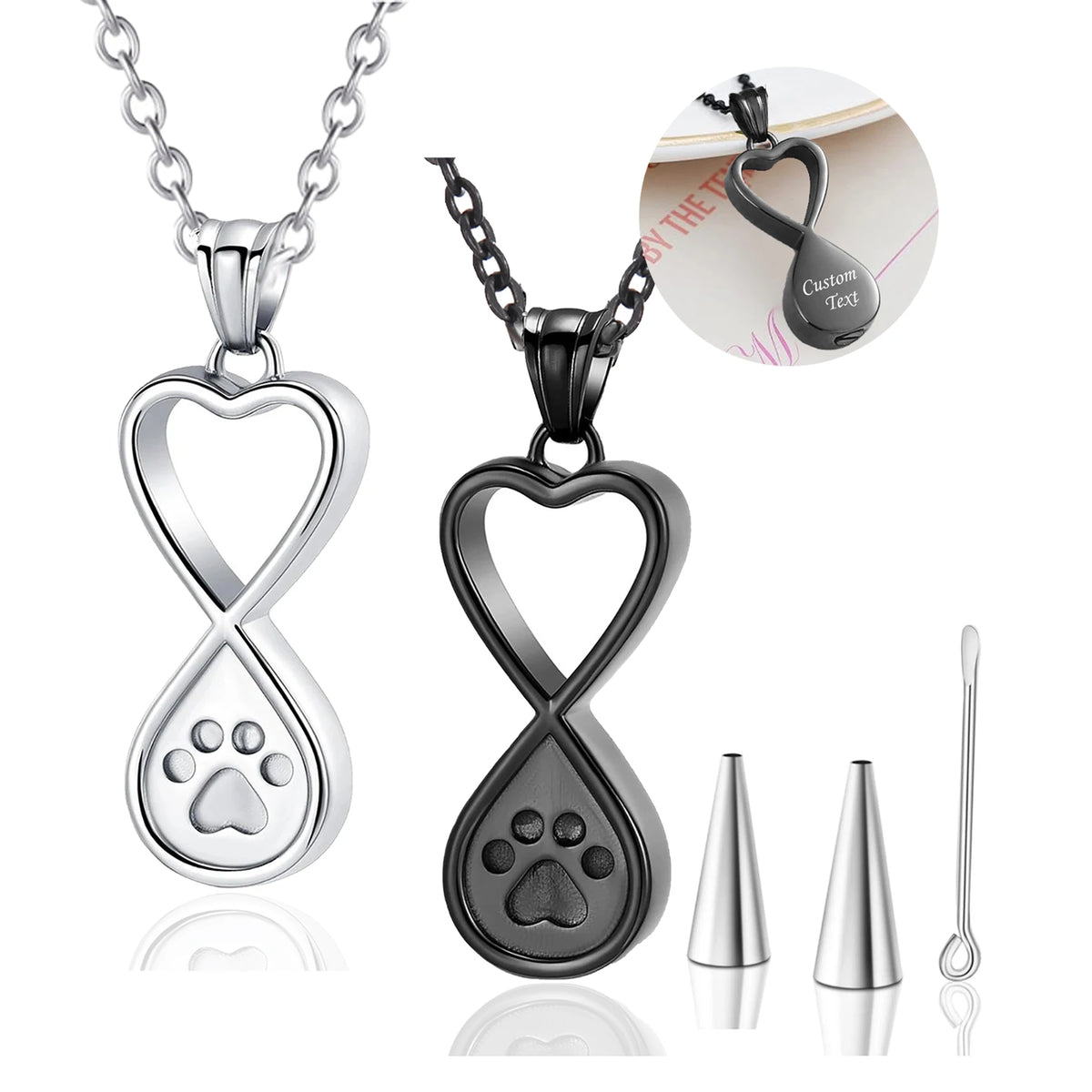 Forever in My Heart Pet Memorial Urn Necklace – Infinity Paw Print Ashes Pendant