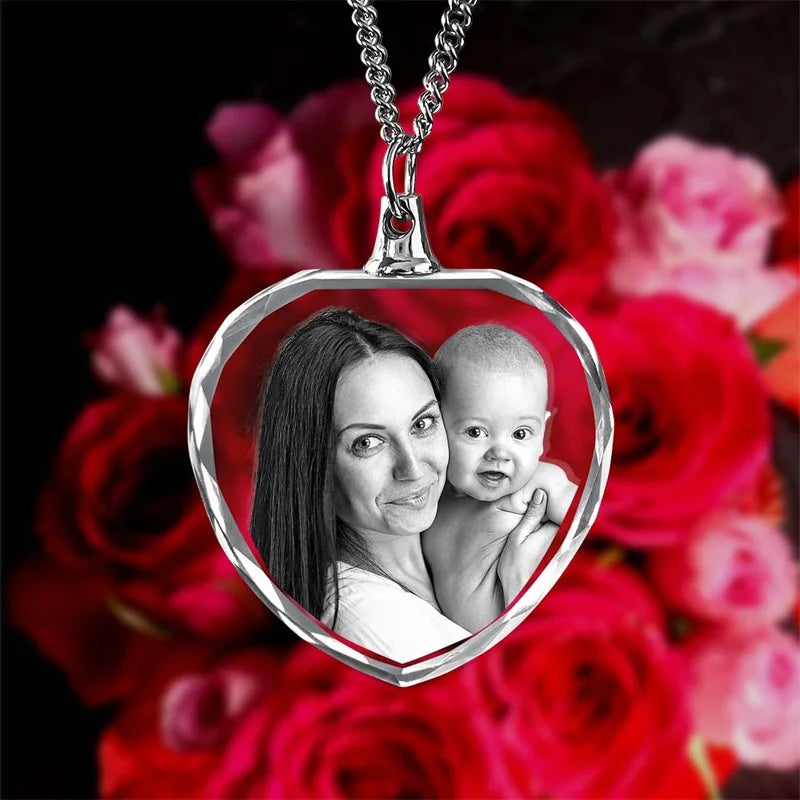 Personalized 3D Crystal Heart Photo Memorial Necklace
