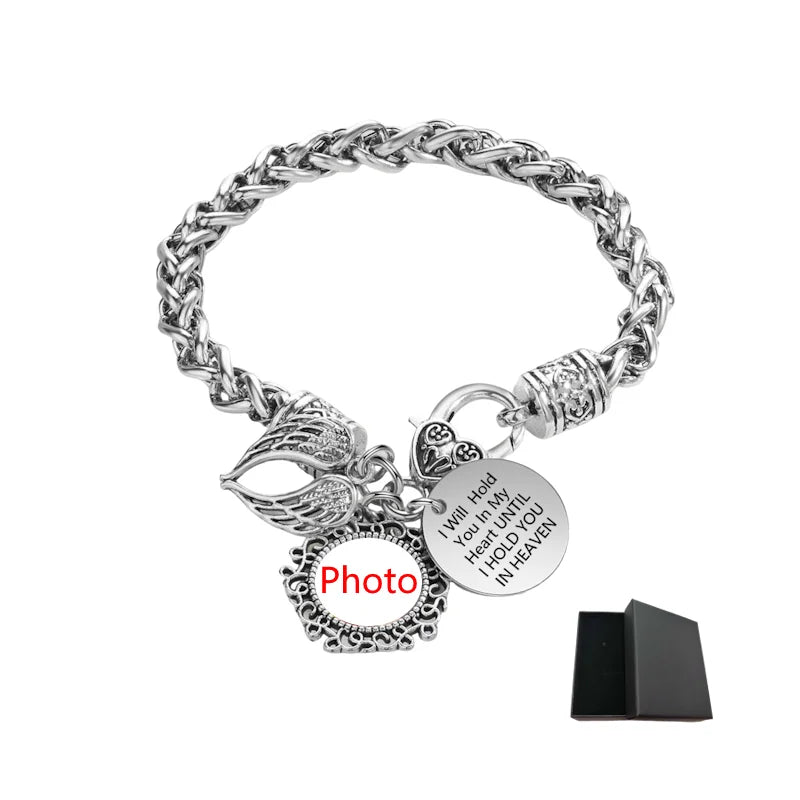 Always With Me Personalized Memorial Photo Bracelet – Angel Wing Remembrance Jewelry