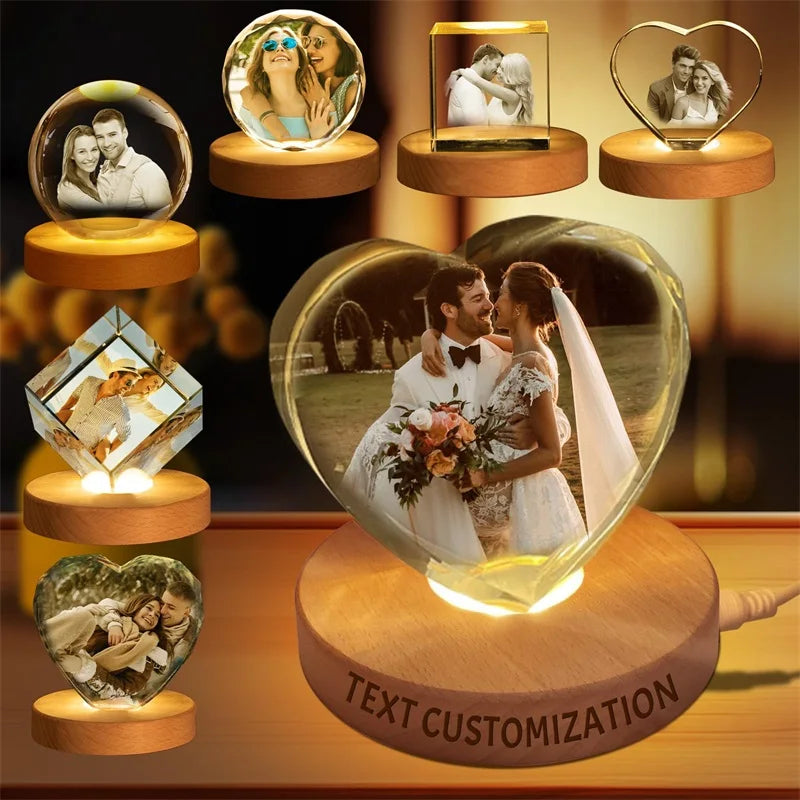 Personalized Crystal Heart Memorial Photo Keepsake with Lighted Base