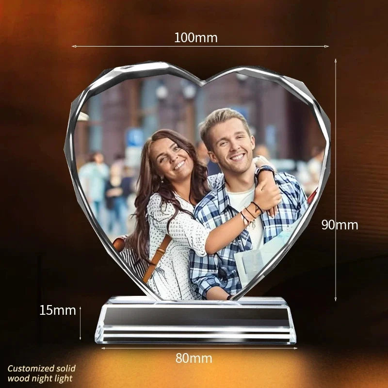 Personalized Crystal Heart Memorial Photo Keepsake with Lighted Base
