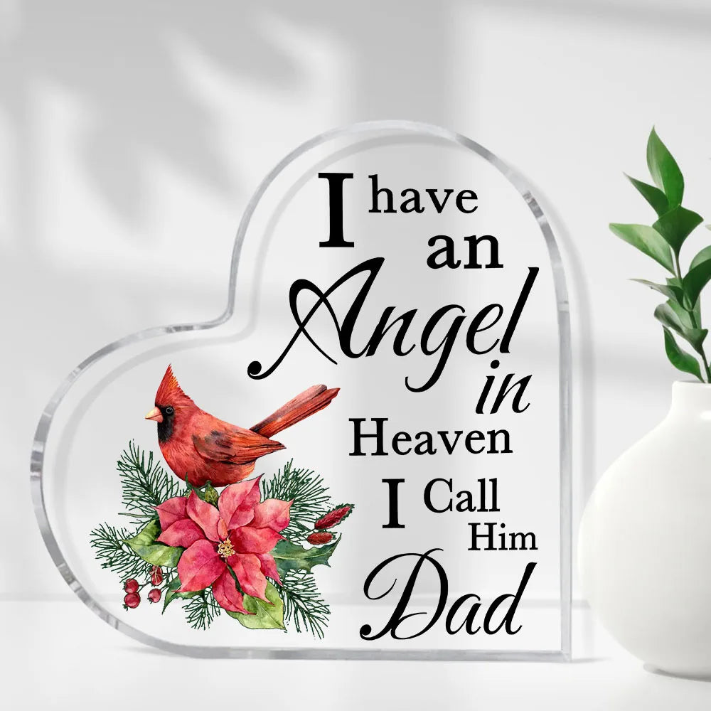 Cardinal Memorial Heart Plaque – I Have an Angel in Heaven