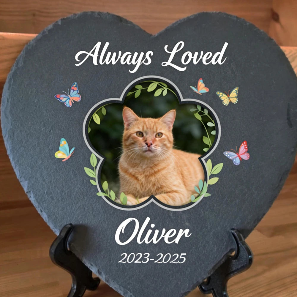 Personalized Pet Memorial Slate Heart Stone Custom Photo Name Dog Cat Grave Marker Garden Headstone Plaque Keepsake PetLoss Gift