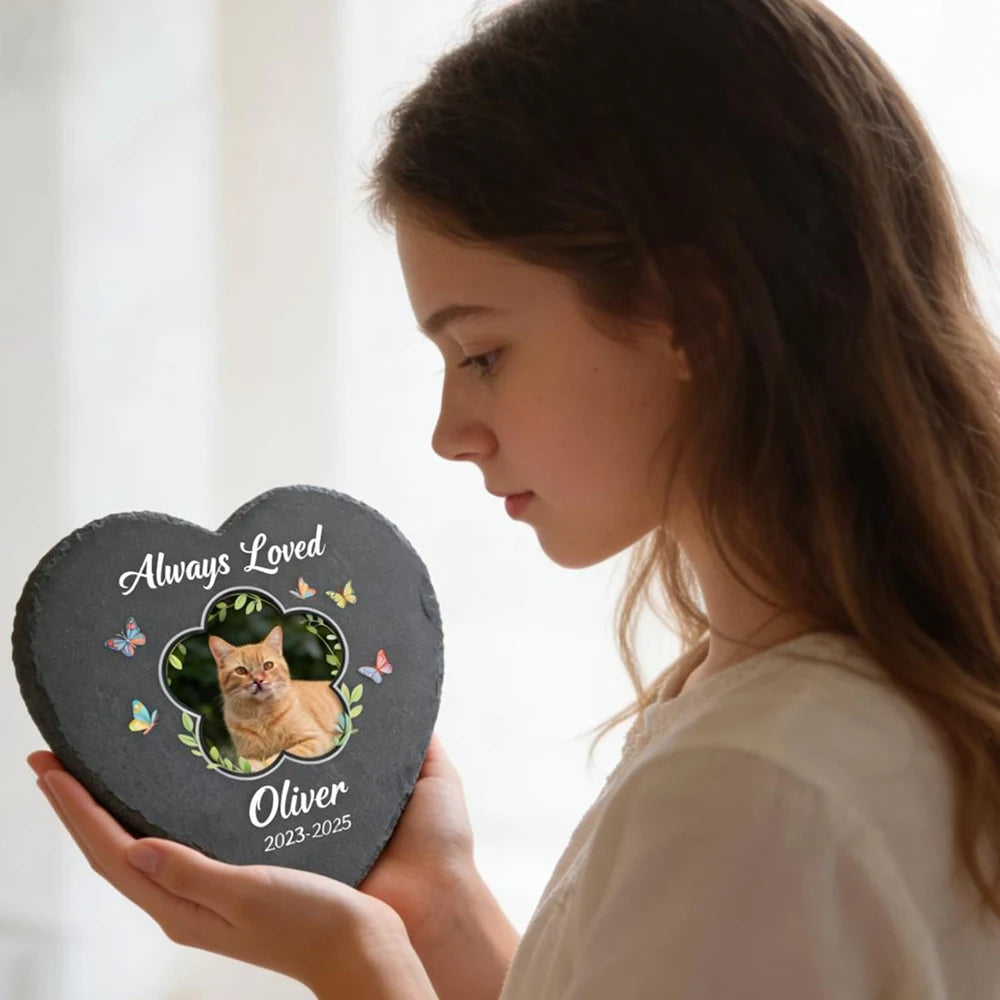 Personalized Pet Memorial Slate Heart Stone Custom Photo Name Dog Cat Grave Marker Garden Headstone Plaque Keepsake PetLoss Gift