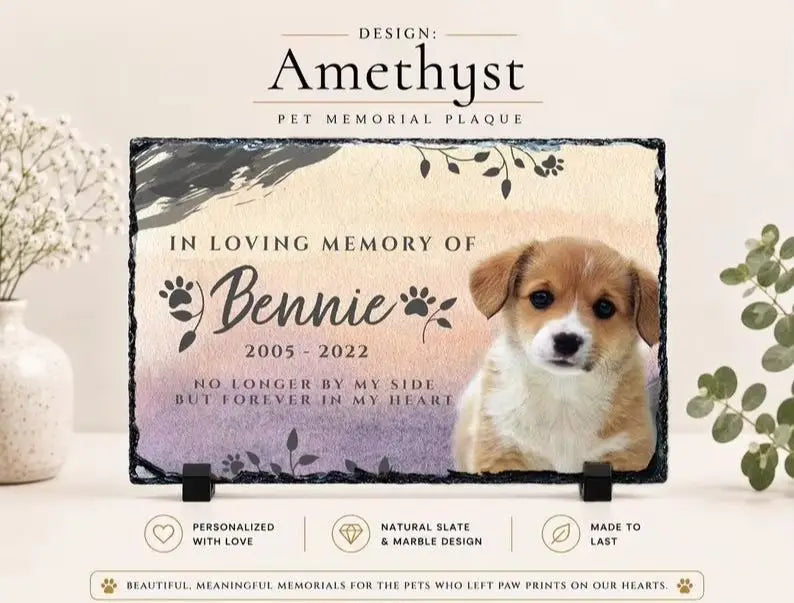 Personalized Pet Memorial Stone Custom Photo Engraved With Paw Prints Dog Cat Loss Remembrance Sympathy Gift Garden Grave Marker