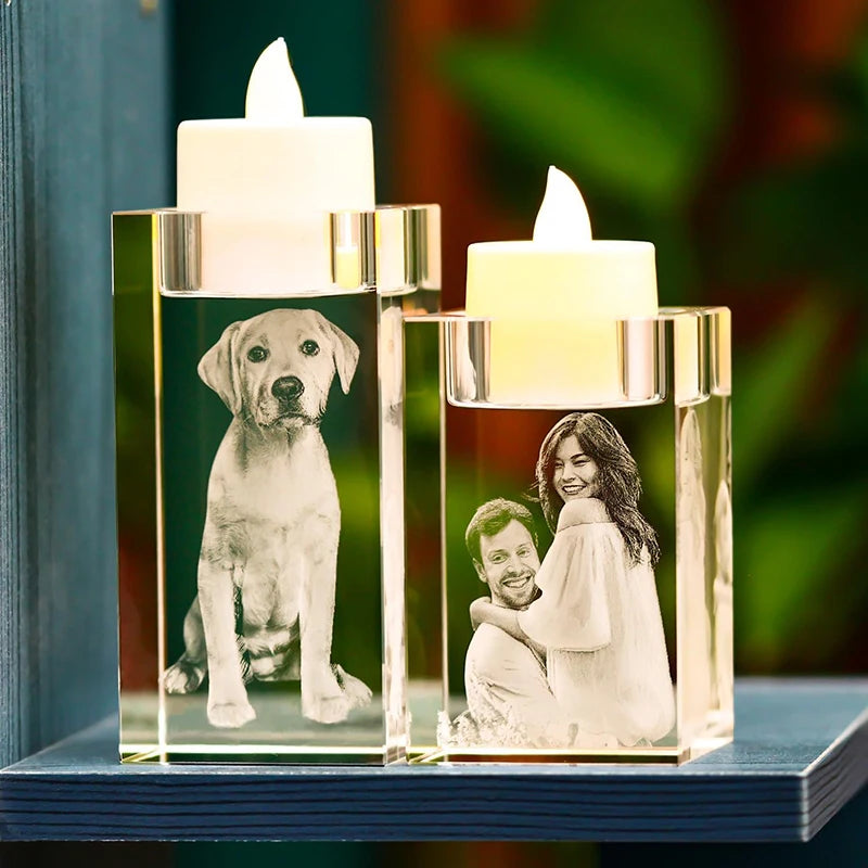 Personalized 3D Crystal Memorial Photo Candle Holder