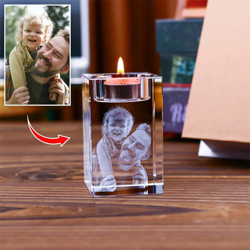 Personalized 2D & 3D Crystal Memorial Photo Candle Holder