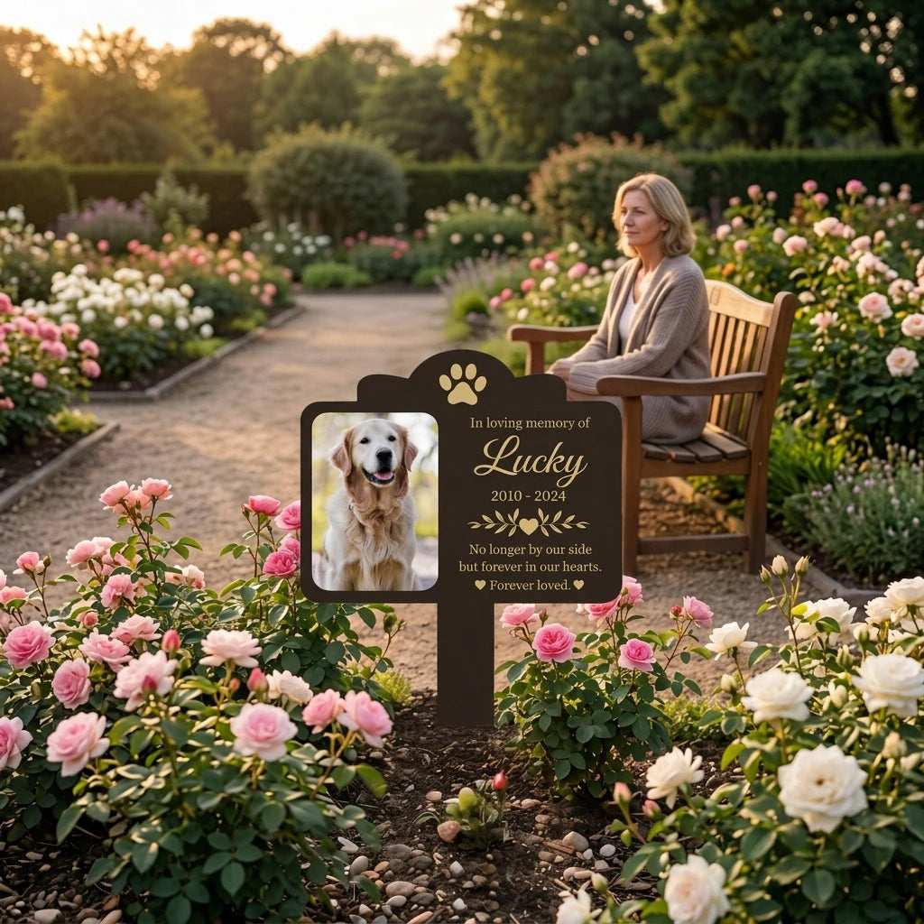 Custom Photo Pet Memorial Garden Stake, Personalized Engraved Text Pet Grave Marker, Dog Cat Loss Remembrance Tombstone Plaque