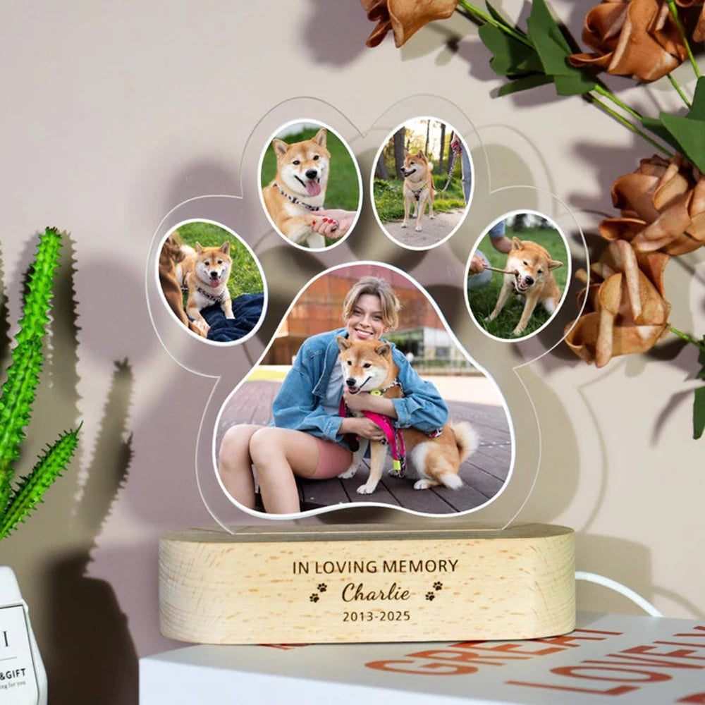 Personalized Pet Memorial Paw Print Photo Night Light