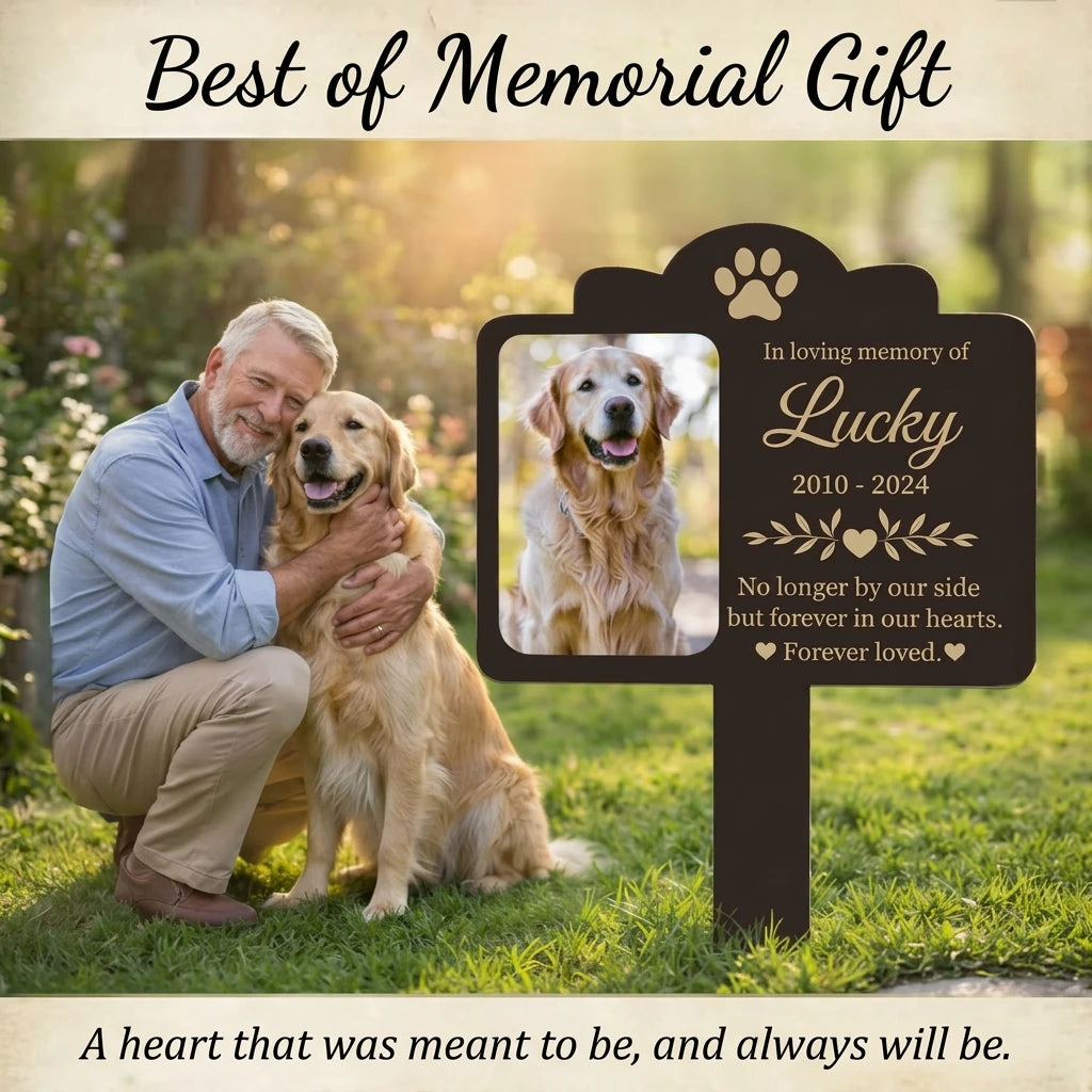 Custom Photo Pet Memorial Garden Stake, Personalized Engraved Text Pet Grave Marker, Dog Cat Loss Remembrance Tombstone Plaque
