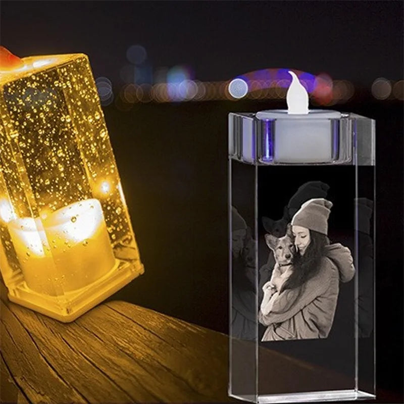 Personalized 2D & 3D Crystal Memorial Photo Candle Holder