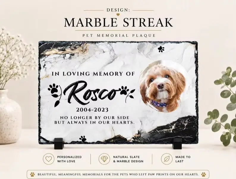 Personalized Pet Memorial Stone Custom Photo Engraved With Paw Prints Dog Cat Loss Remembrance Sympathy Gift Garden Grave Marker