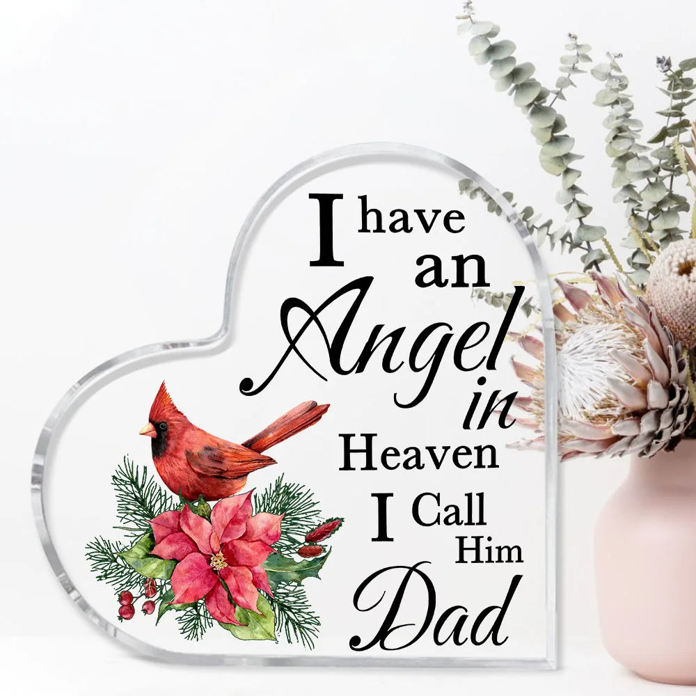 Cardinal Memorial Heart Plaque – I Have an Angel in Heaven