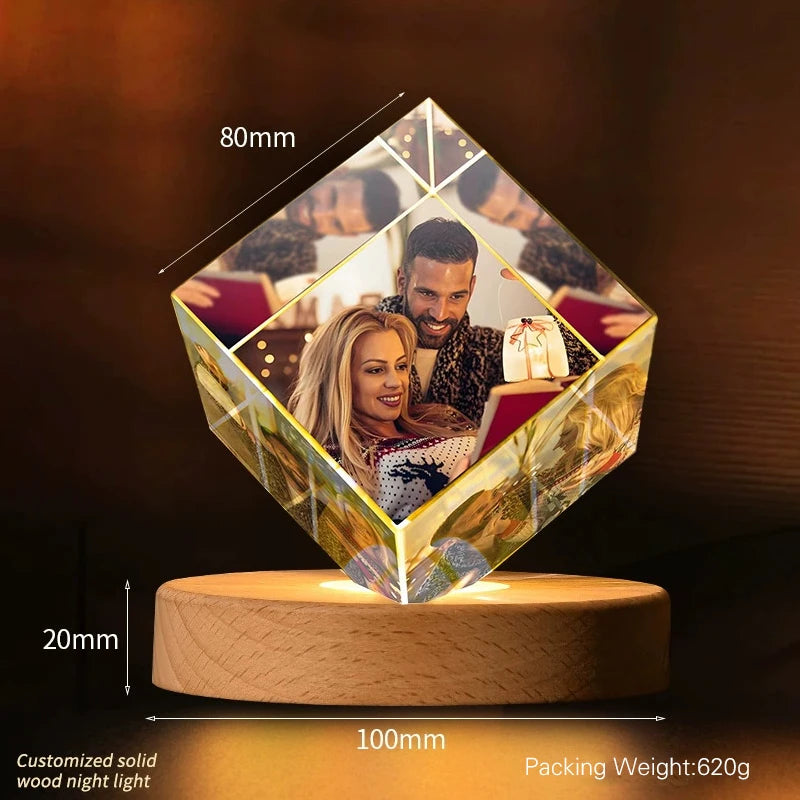 Personalized Crystal Heart Memorial Photo Keepsake with Lighted Base