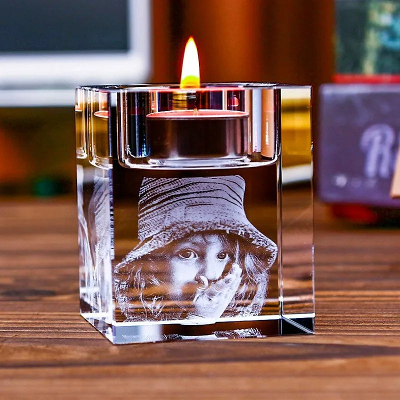 Personalized 2D & 3D Crystal Memorial Photo Candle Holder