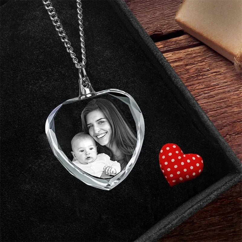 Personalized 3D Crystal Heart Photo Memorial Necklace