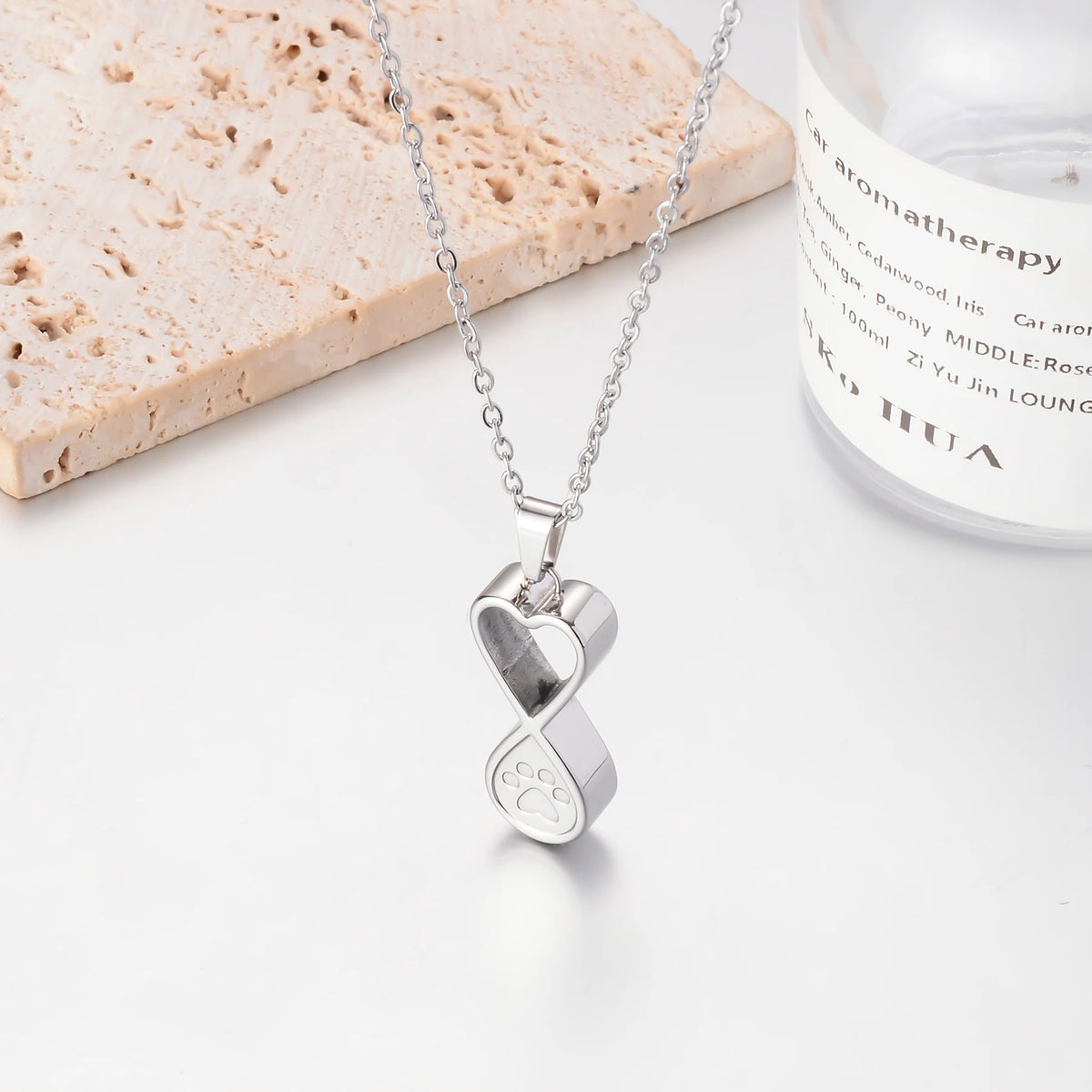 Forever in My Heart Pet Memorial Urn Necklace – Infinity Paw Print Ashes Pendant
