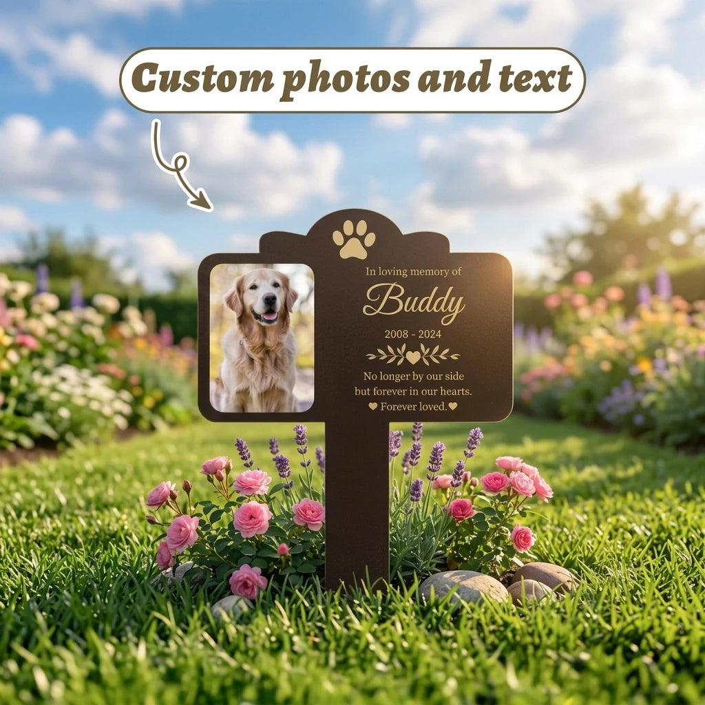 Custom Photo Pet Memorial Garden Stake, Personalized Engraved Text Pet Grave Marker, Dog Cat Loss Remembrance Tombstone Plaque