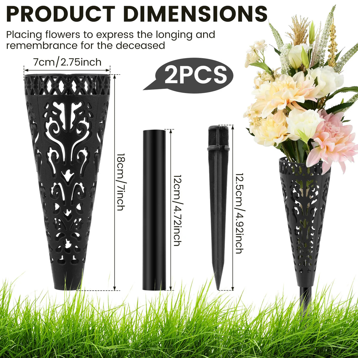 In Loving Memory Memorial Grave Vase – Cemetery Flower Holder with Ground Stake