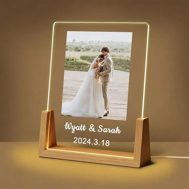 Custom Acrylic Photo Night Light Personalized Pattern Memorial Ornament Gift for Couples Parents Best Friends Girlfriend
