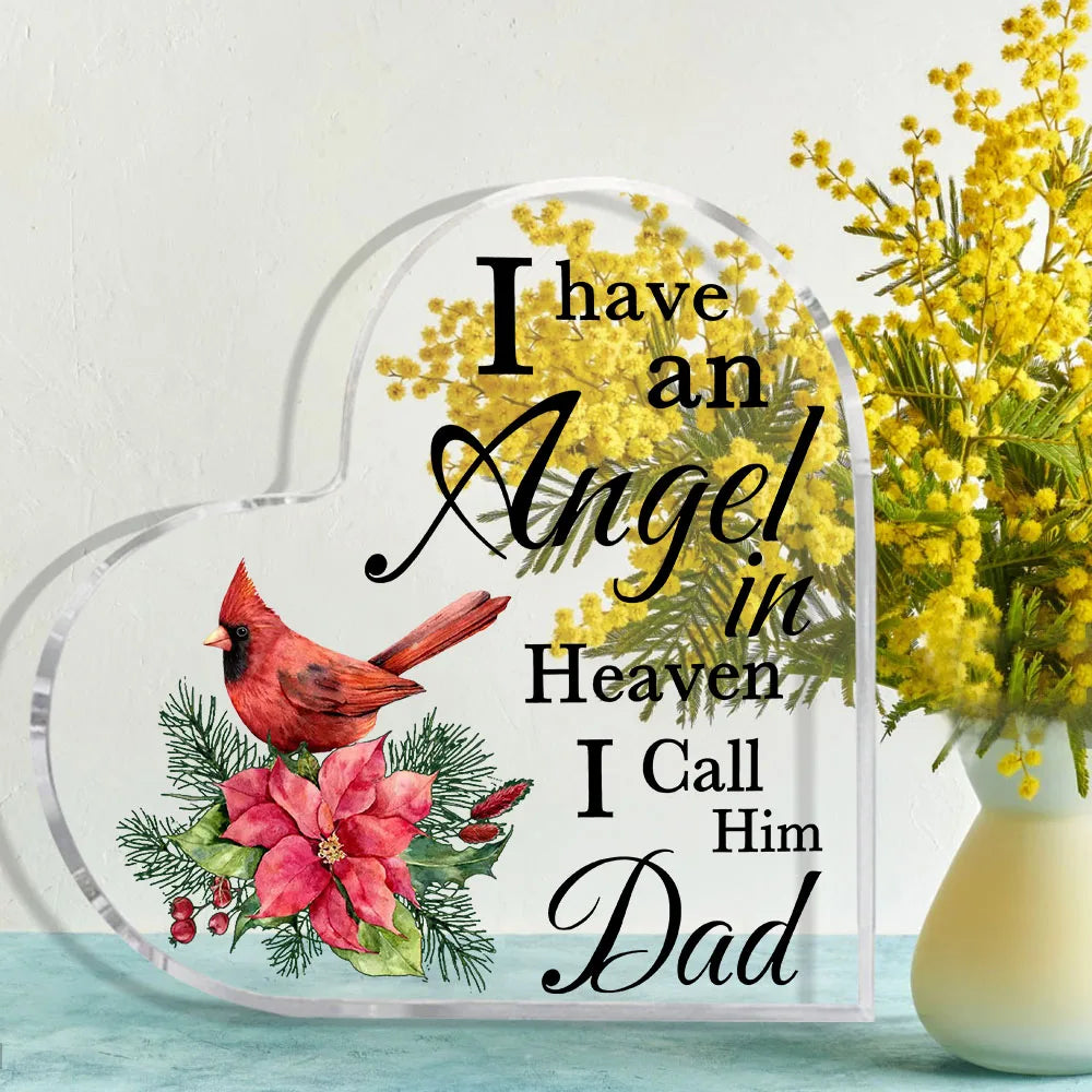 Cardinal Memorial Heart Plaque – I Have an Angel in Heaven