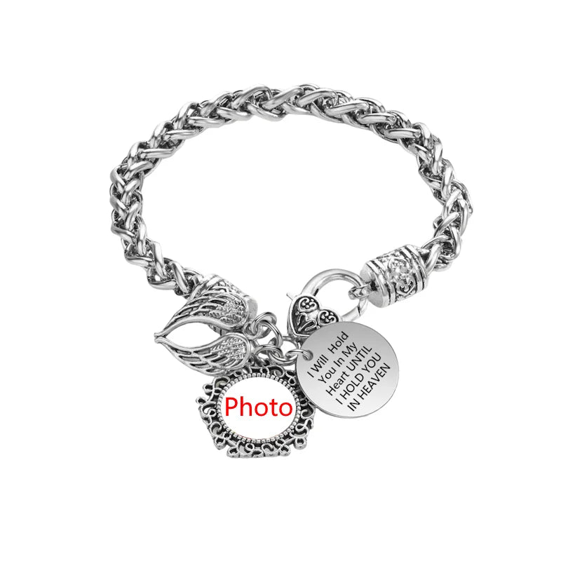 Always With Me Personalized Memorial Photo Bracelet – Angel Wing Remembrance Jewelry