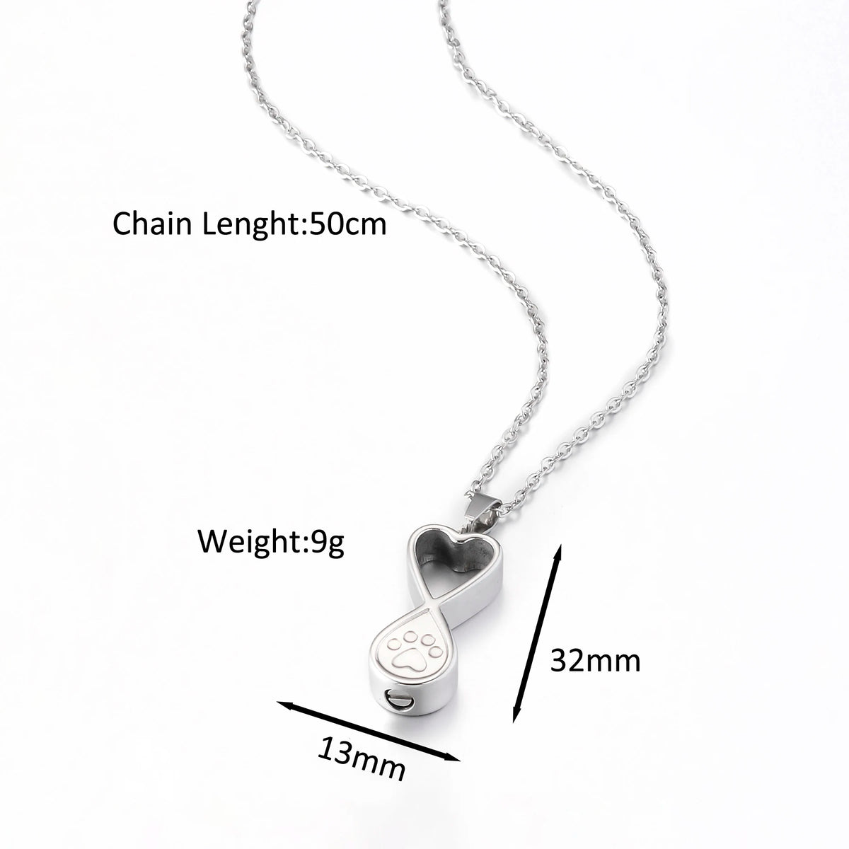 Forever in My Heart Pet Memorial Urn Necklace – Infinity Paw Print Ashes Pendant