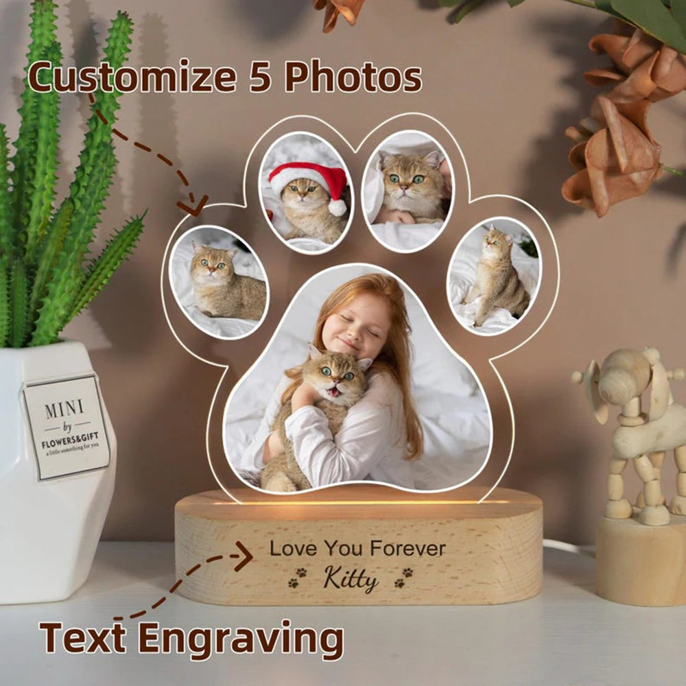 Personalized Pet Memorial Paw Print Photo Night Light