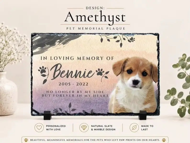 Personalized Pet Memorial Stone Custom Photo Engraved With Paw Prints Dog Cat Loss Remembrance Sympathy Gift Garden Grave Marker