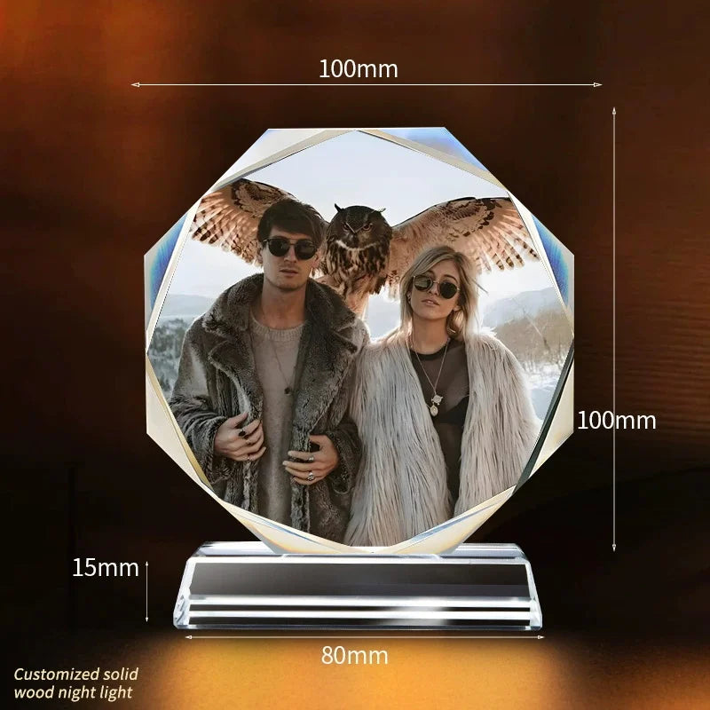 Personalized Crystal Heart Memorial Photo Keepsake with Lighted Base