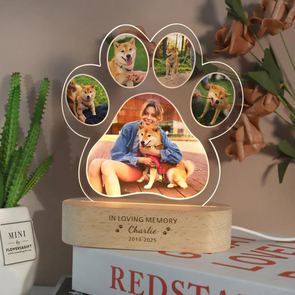 Personalized Pet Memorial Paw Print Photo Night Light