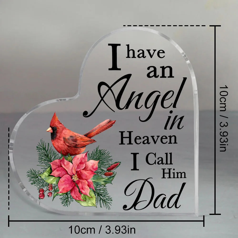 Cardinal Memorial Heart Plaque – I Have an Angel in Heaven