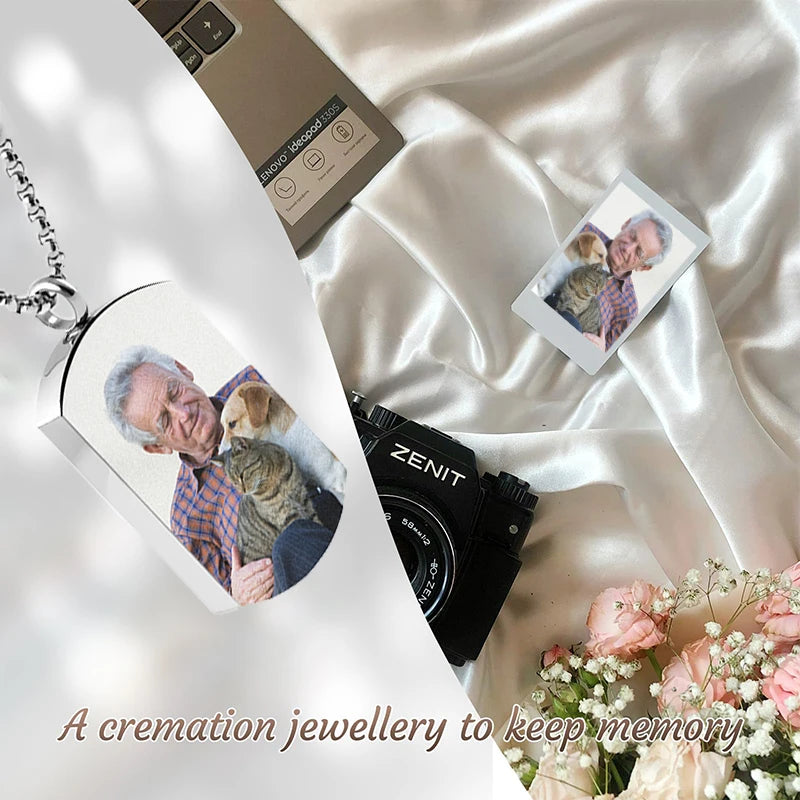 Personalized Photo Memorial Urn Necklace – Stainless Steel Ashes Keepsake