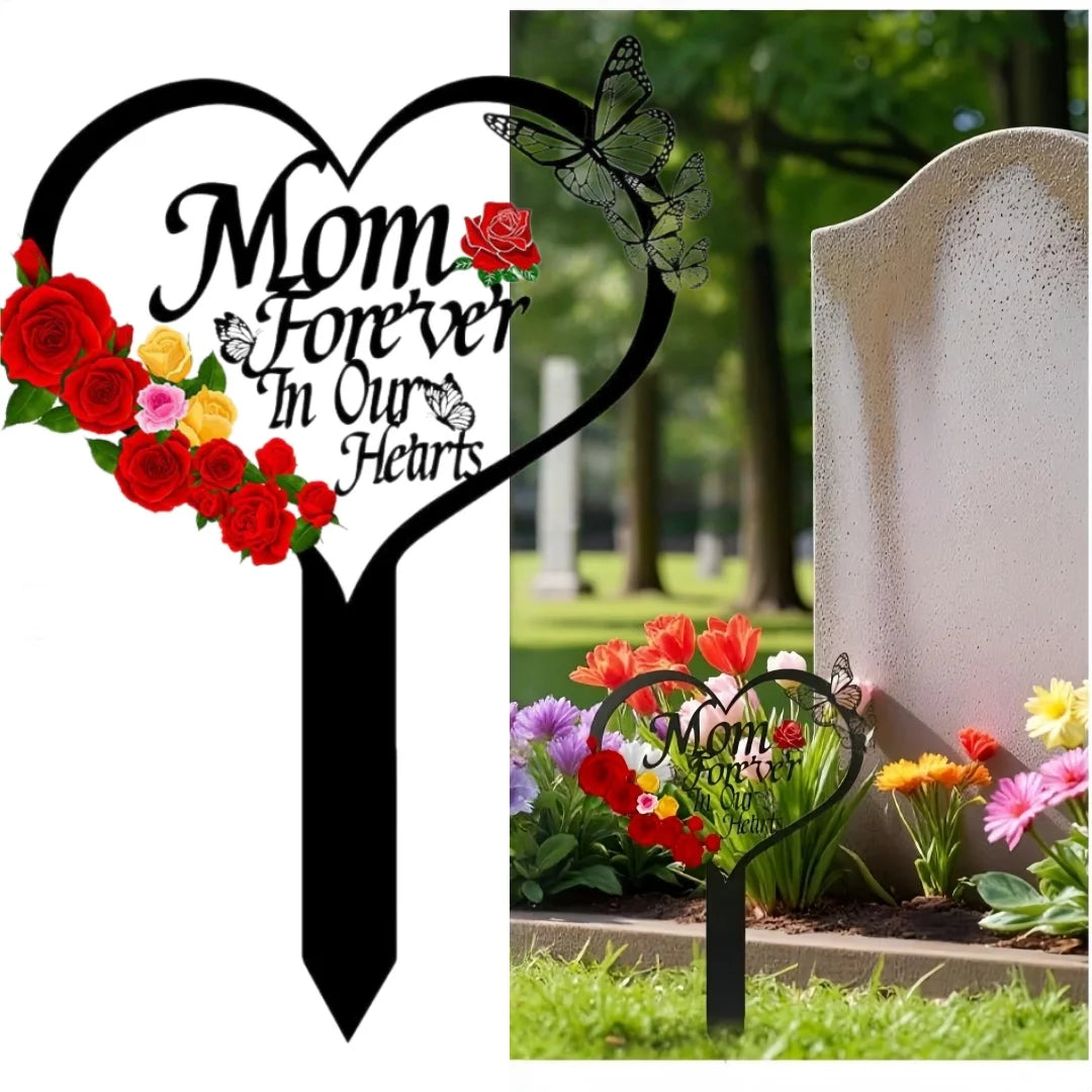 Heart Shape Memorial Grave Marker Stake — Metal Lawn Tribute for Mom & Dad (24×35 cm)