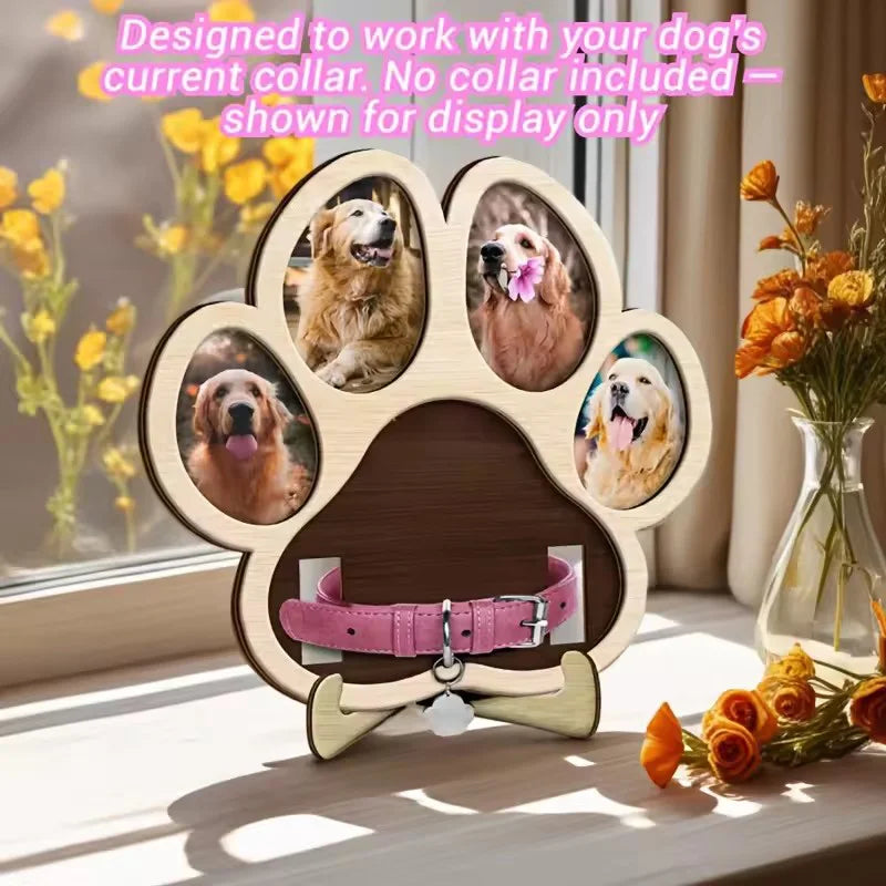 Wooden Pet Paw Photo Frame Dog Cat Collar Holder Memorial Keepsake Picture Display Stand Remembrance Gift Collage Display Stand