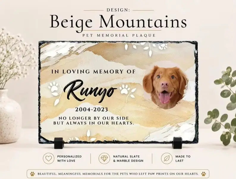 Personalized Pet Memorial Stone Custom Photo Engraved With Paw Prints Dog Cat Loss Remembrance Sympathy Gift Garden Grave Marker