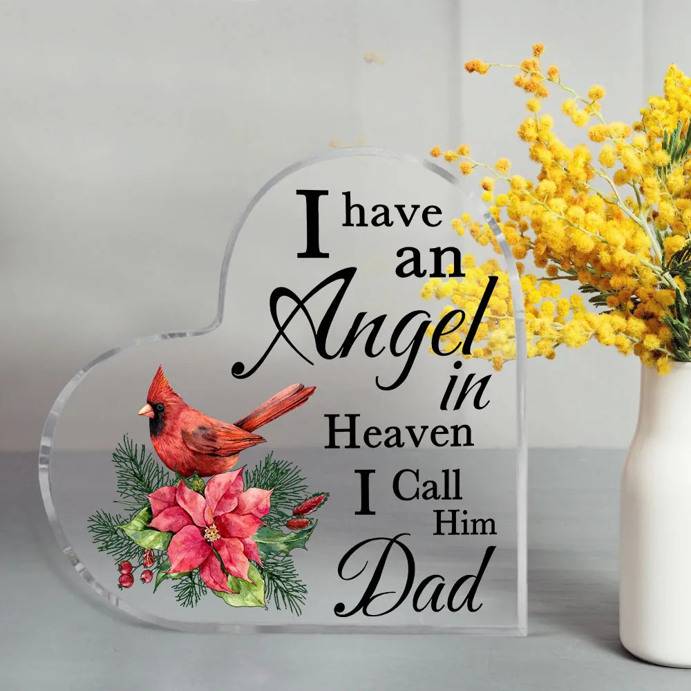 Cardinal Memorial Heart Plaque – I Have an Angel in Heaven