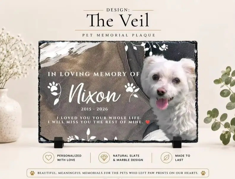 Personalized Pet Memorial Stone Custom Photo Engraved With Paw Prints Dog Cat Loss Remembrance Sympathy Gift Garden Grave Marker