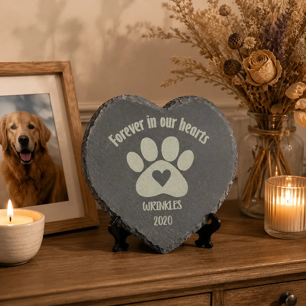 Garden Pet Memorial Stone Custom Photo Slate Dog Cat Grave Marker Outdoor Remembrance Plaque Pet Loss Sympathy Gift
