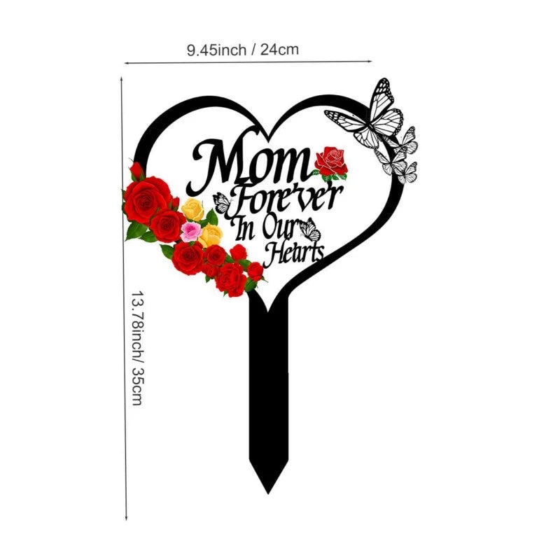 Heart Shape Memorial Grave Marker Stake — Metal Lawn Tribute for Mom & Dad (24×35 cm)
