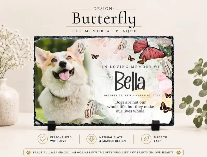 Personalized Pet Memorial Stone Custom Photo Engraved With Paw Prints Dog Cat Loss Remembrance Sympathy Gift Garden Grave Marker