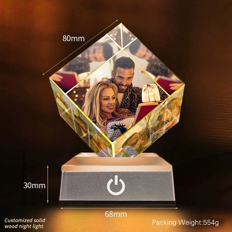 Personalized Crystal Heart Memorial Photo Keepsake with Lighted Base