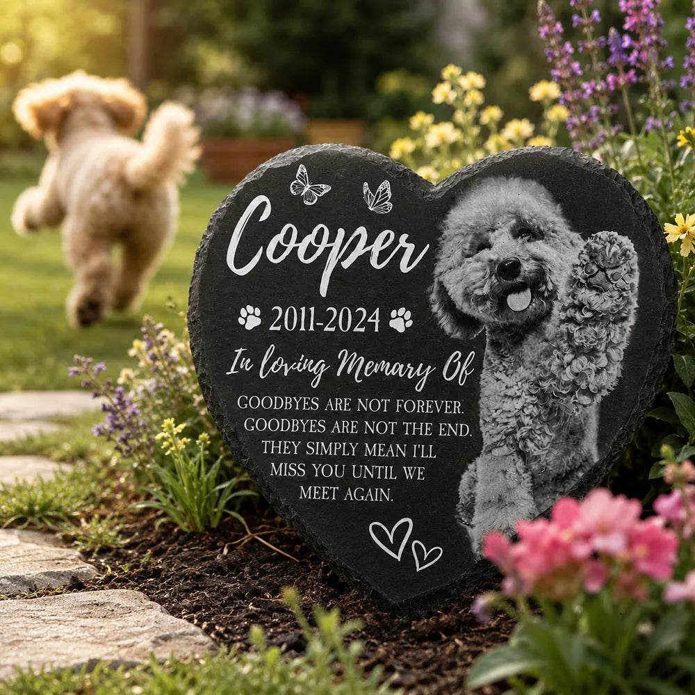Garden Pet Memorial Stone Custom Photo Slate Dog Cat Grave Marker Outdoor Remembrance Plaque Pet Loss Sympathy Gift
