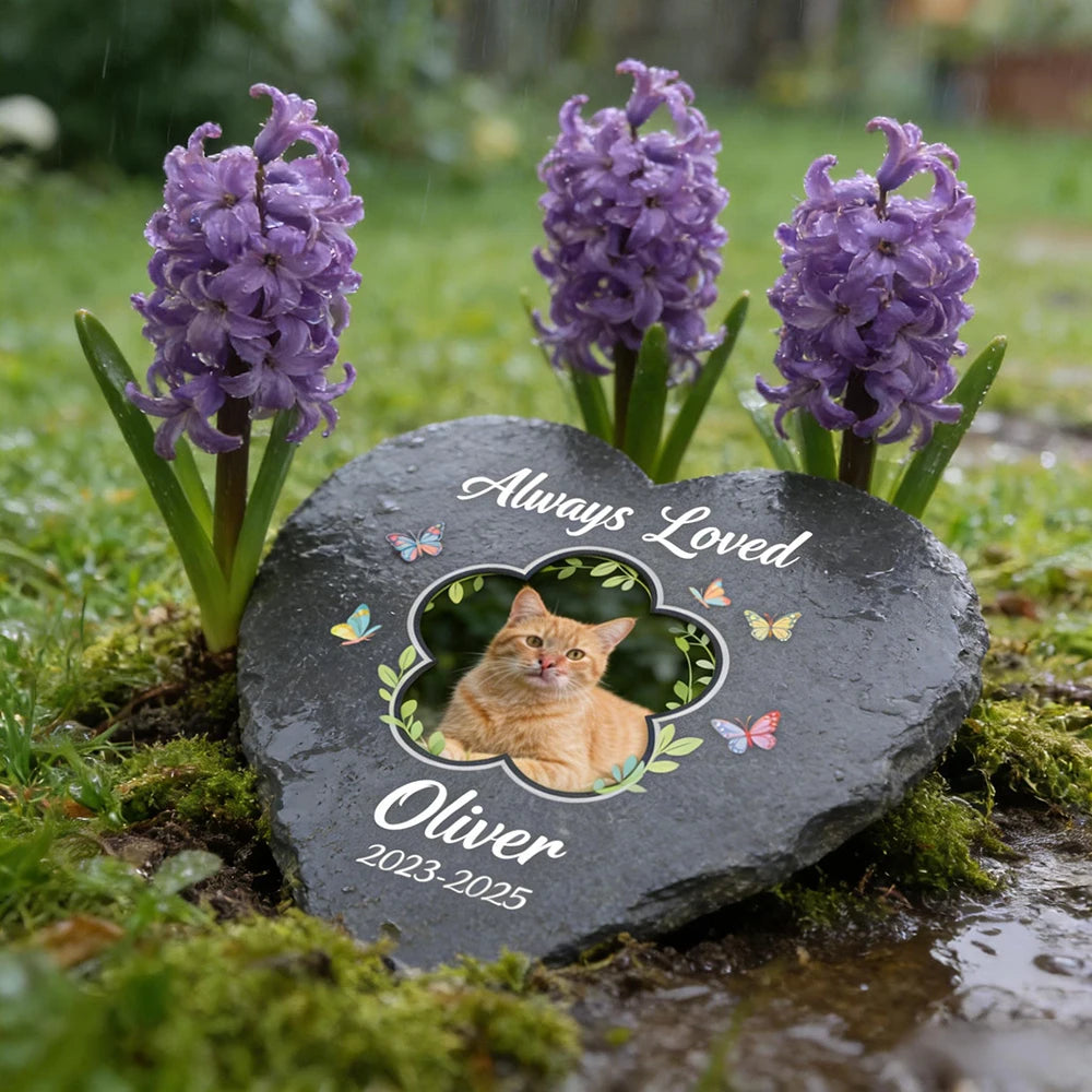 Personalized Pet Memorial Slate Heart Stone Custom Photo Name Dog Cat Grave Marker Garden Headstone Plaque Keepsake PetLoss Gift
