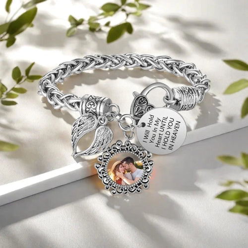 Always With Me Personalized Memorial Photo Bracelet – Angel Wing Remembrance Jewelry