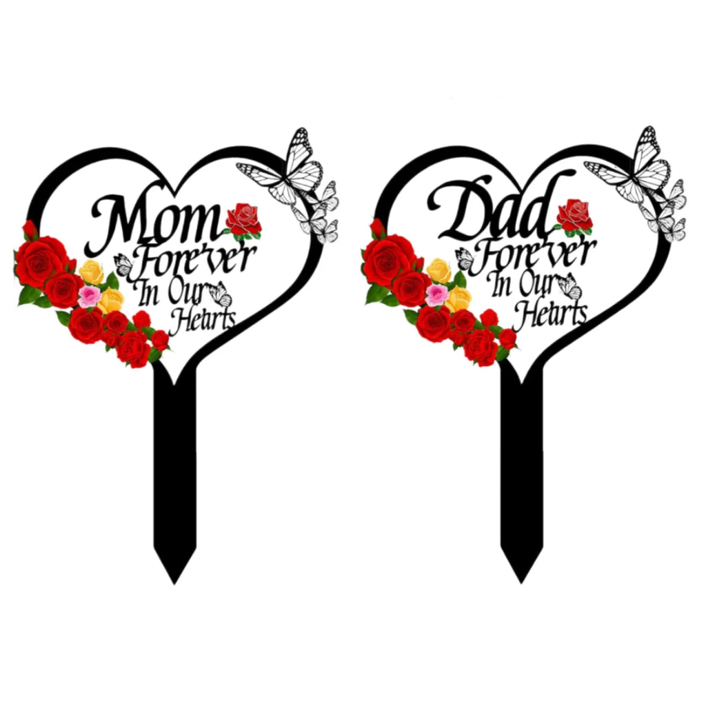 Heart Shape Memorial Grave Marker Stake — Metal Lawn Tribute for Mom & Dad (24×35 cm)