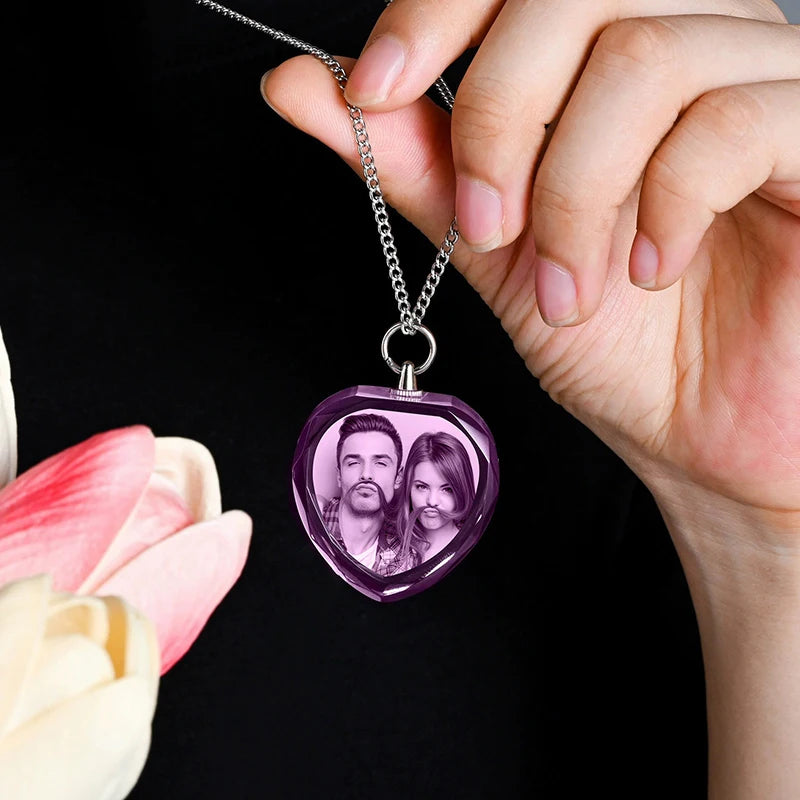 Personalized 3D Crystal Heart Photo Memorial Necklace