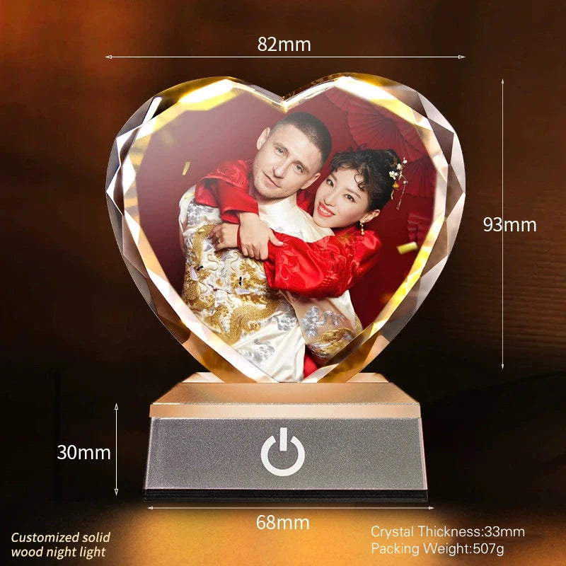 Personalized Crystal Heart Memorial Photo Keepsake with Lighted Base