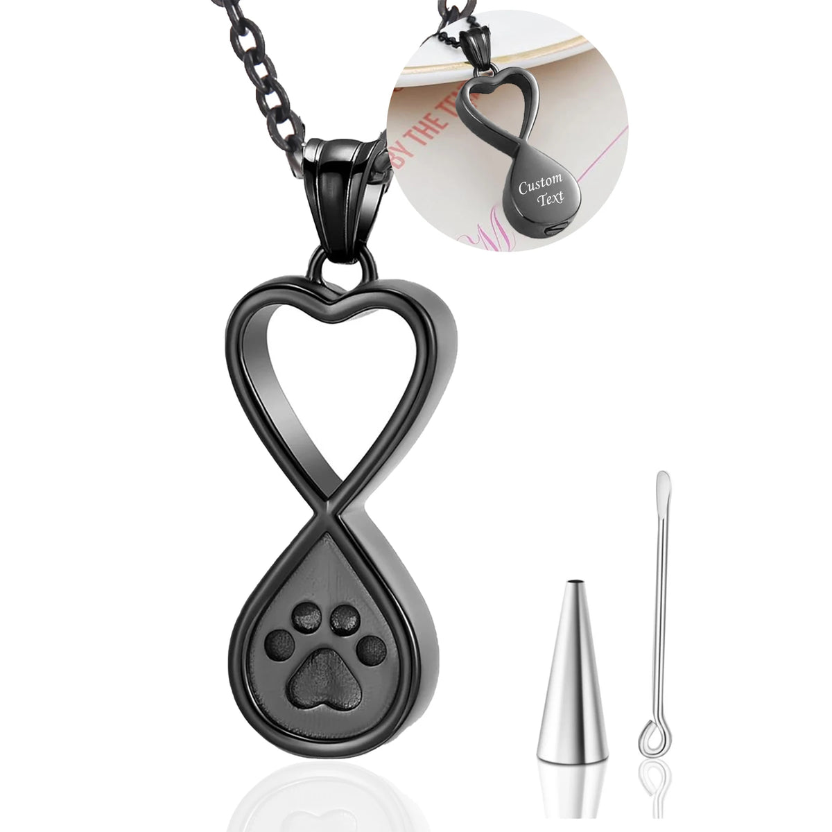 Forever in My Heart Pet Memorial Urn Necklace – Infinity Paw Print Ashes Pendant